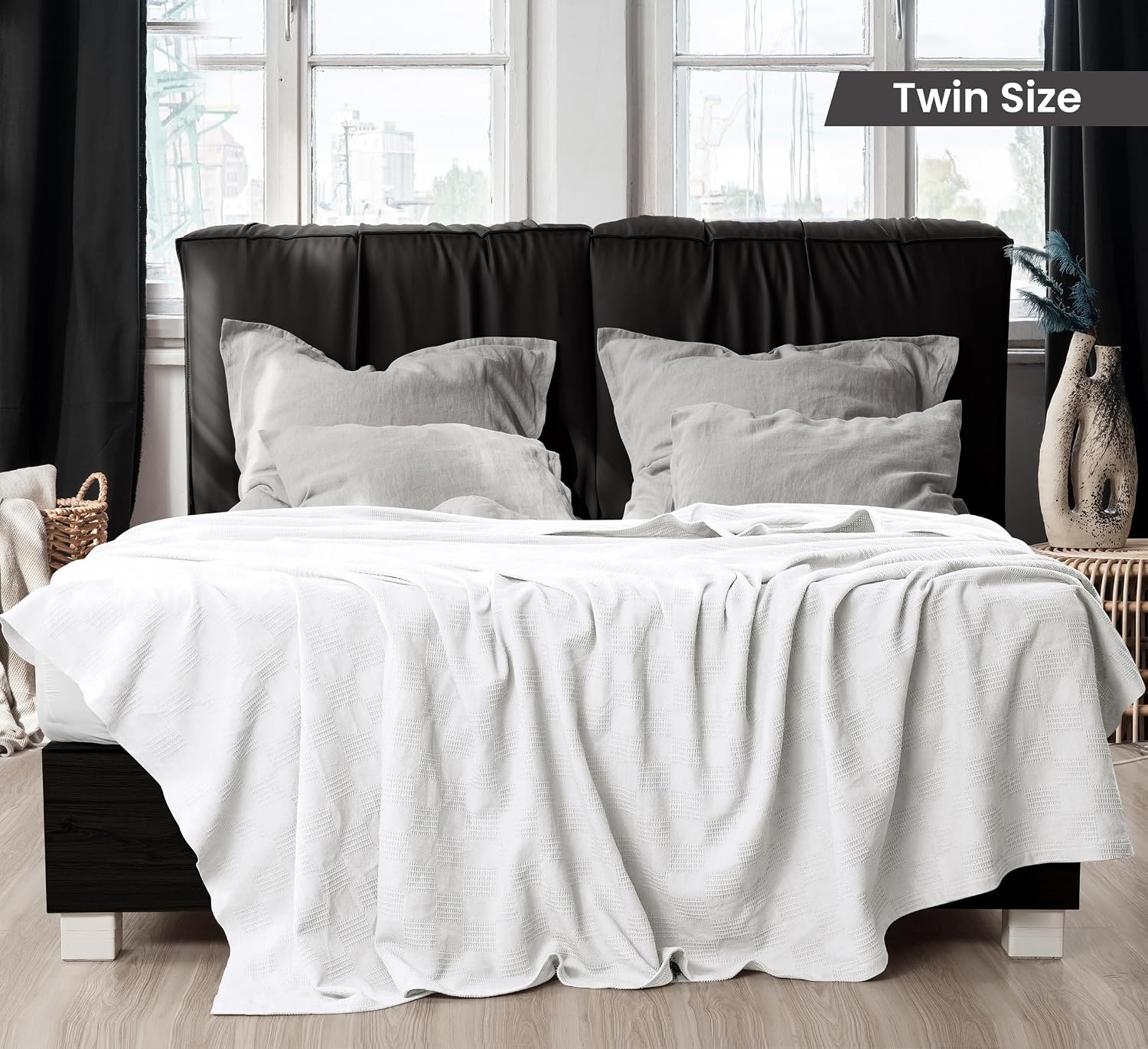 Detalle 2 de Utopia Bedding 100% Cotton Thermal Blanket, White Twin, 90 x 72 Inches
