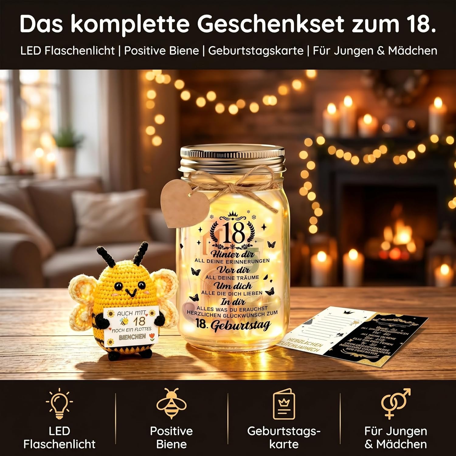 Thumbnail 1 de Johiux LED Flaschenlicht zum 40. Geburtstag – Geschenkset mit Biene und Glückwunschkarte