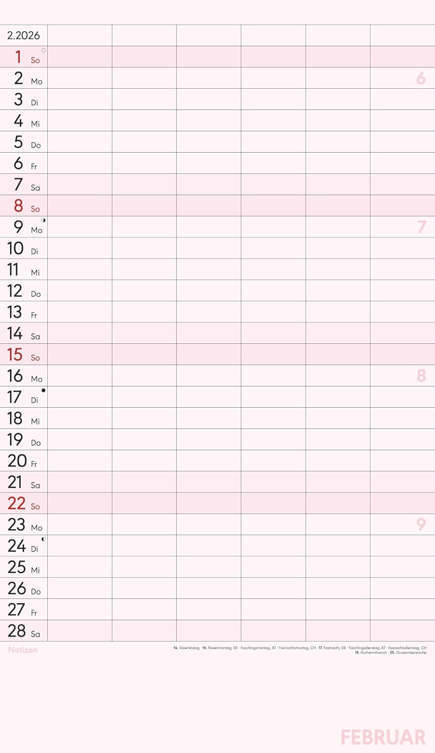 Detalle de Alpha Edition Superplaner XL 2026 mit 6 Spalten – Familienkalender 26×45 cm
