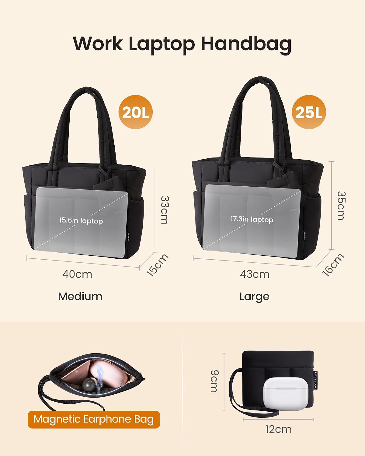 Thumbnail 6 de LOVEVOOK Lightweight Puffer Tote Bag for Women with Laptop Compartment