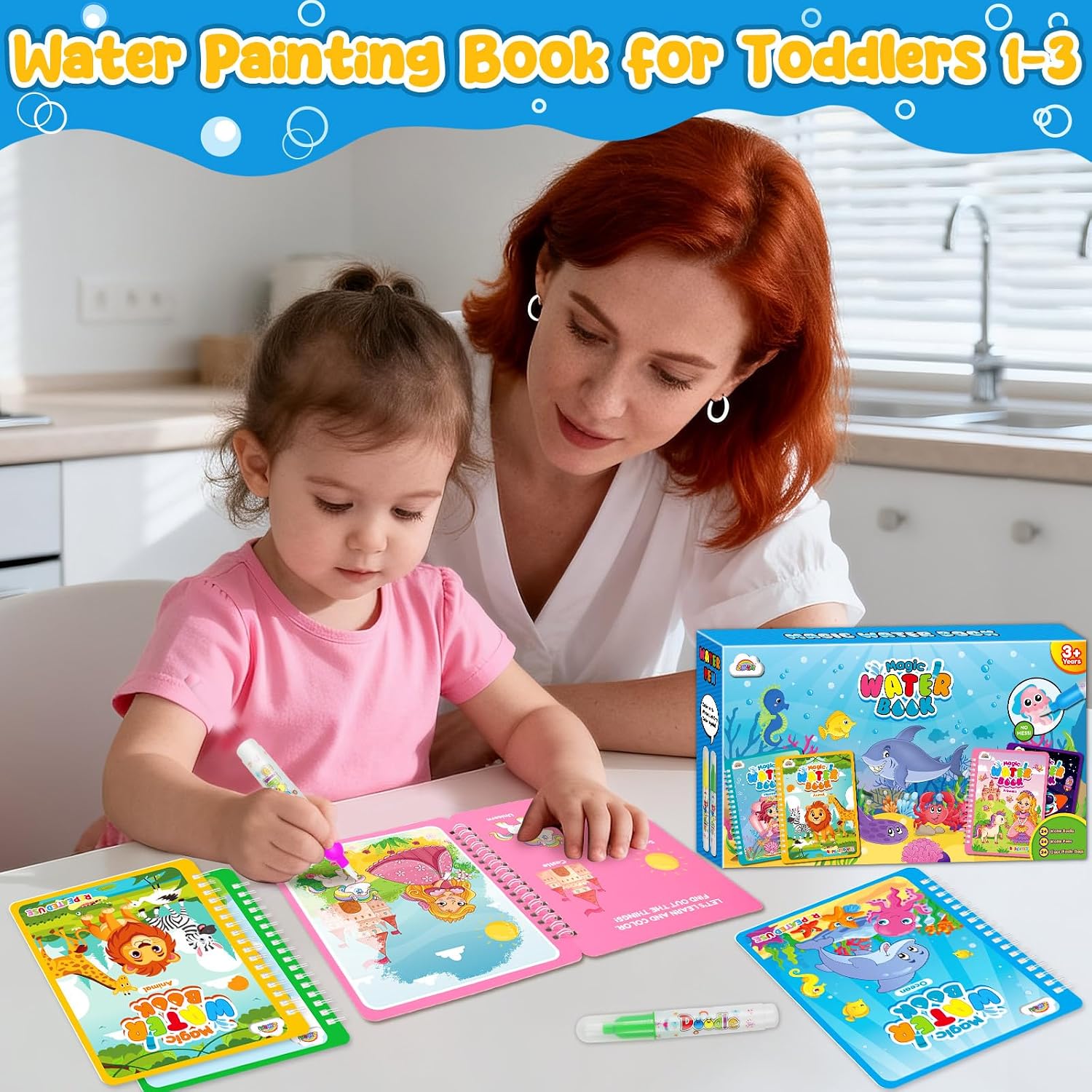 Thumbnail 1 de ZMLM 24 Libri da Colorare con acqua: set riutilizzabile per bambini 3–8 anni con penna ad acqua