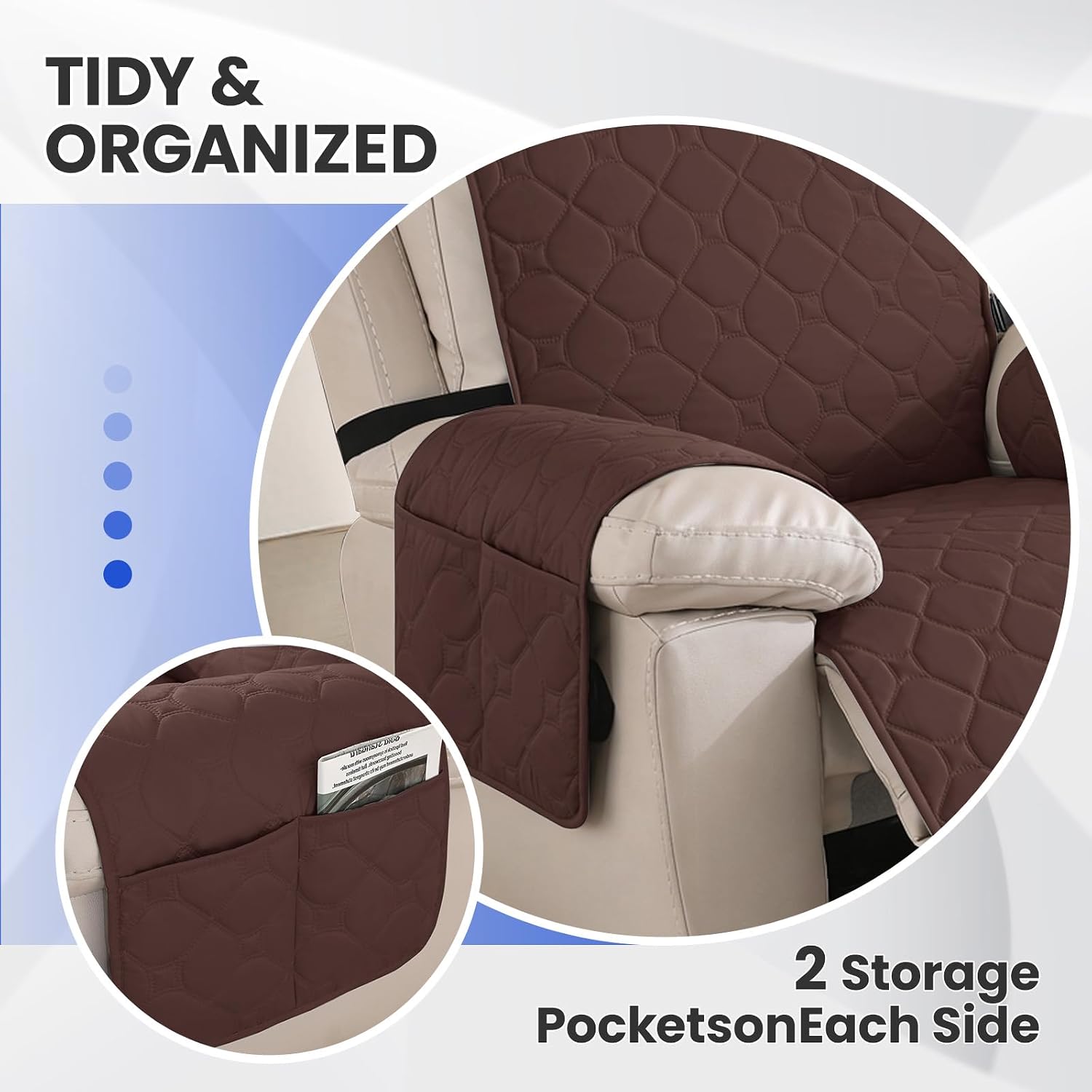 Thumbnail 6 de Housse de fauteuil relax inclinable électrique 1 place Ystyle 100% étanche, antidérapante et lavable (café)