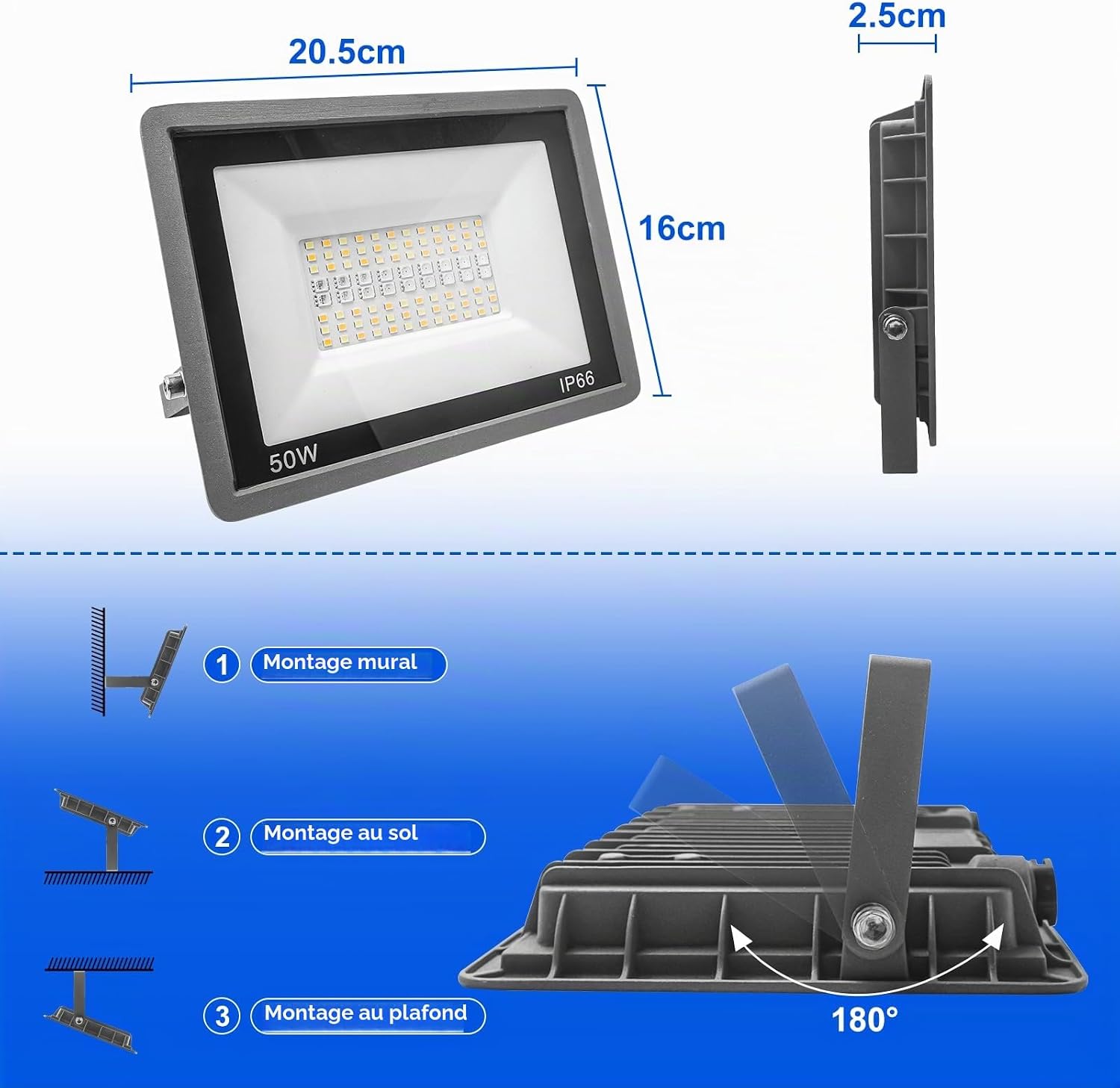 Detalle 1 de JBdusn 50 W RGB-ledschijnwerper voor buiten met appbediening en IP66