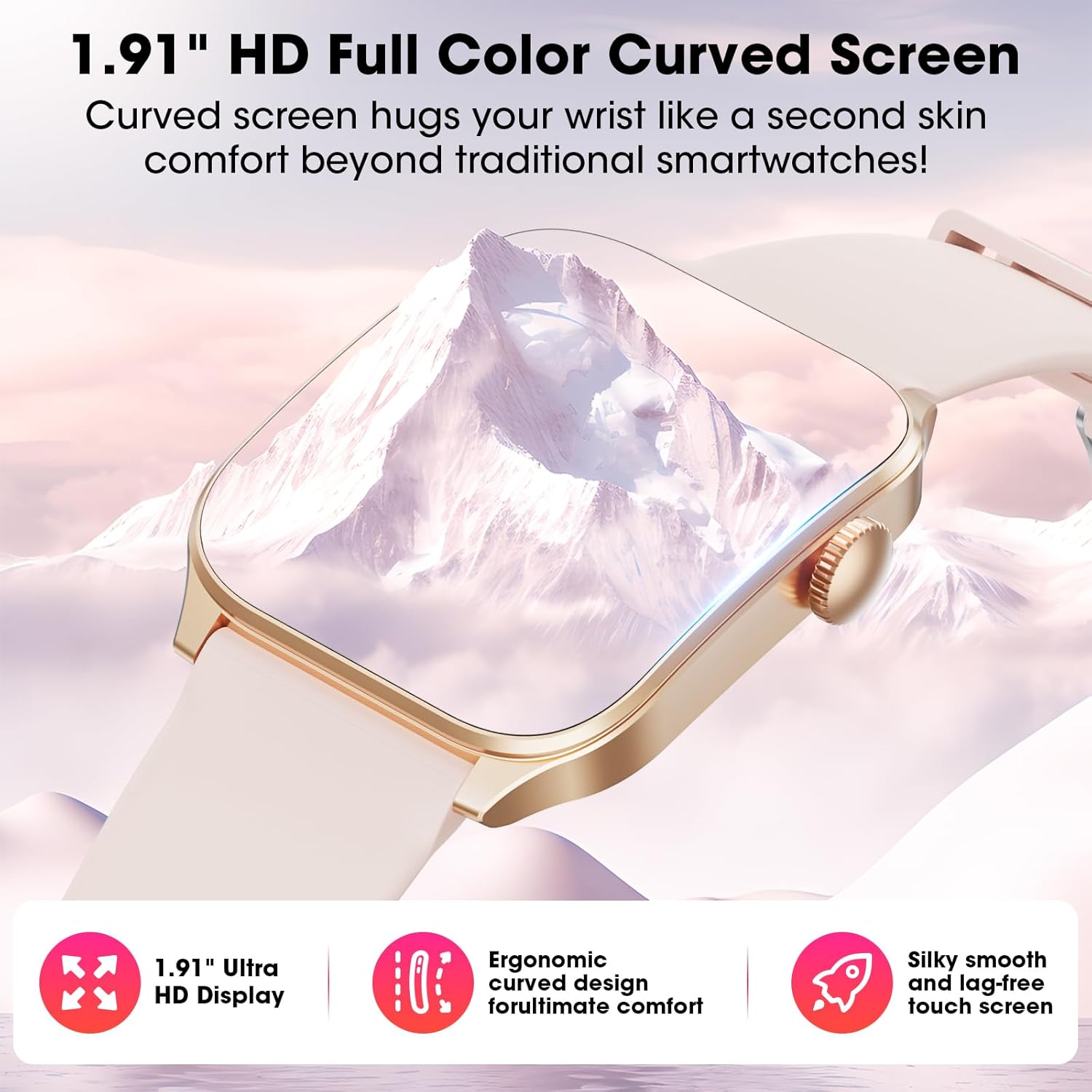 Detalle de Smart Watch for Men & Women with 1.91” Curved Display — Bluetooth Calls, 120+ Sports Modes, IP67 Waterproof