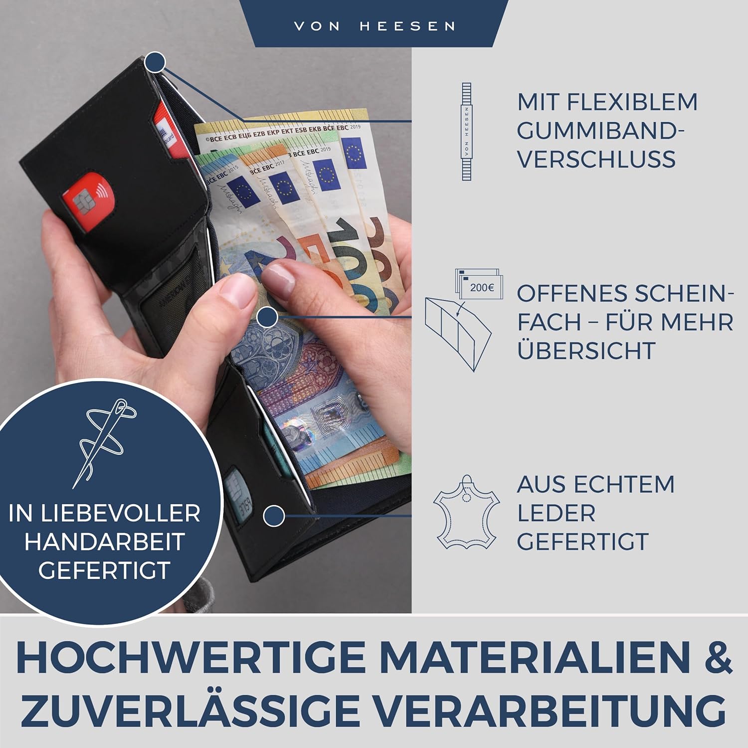 Thumbnail 3 de VON HEESEN Slim Wallet mit XL Münzfach & RFID-Schutz – echtes Nappa Leder Kartenetui im Camouflage-Design