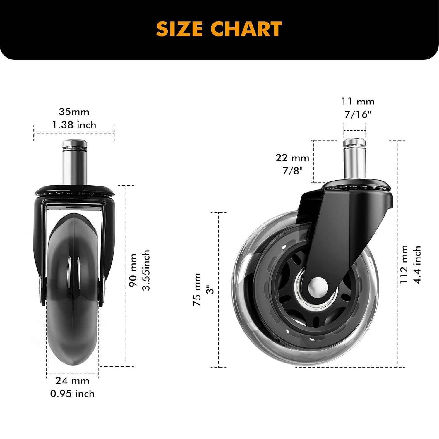 Thumbnail 1 de CLOATFET Office Chair Wheels 3-Inch