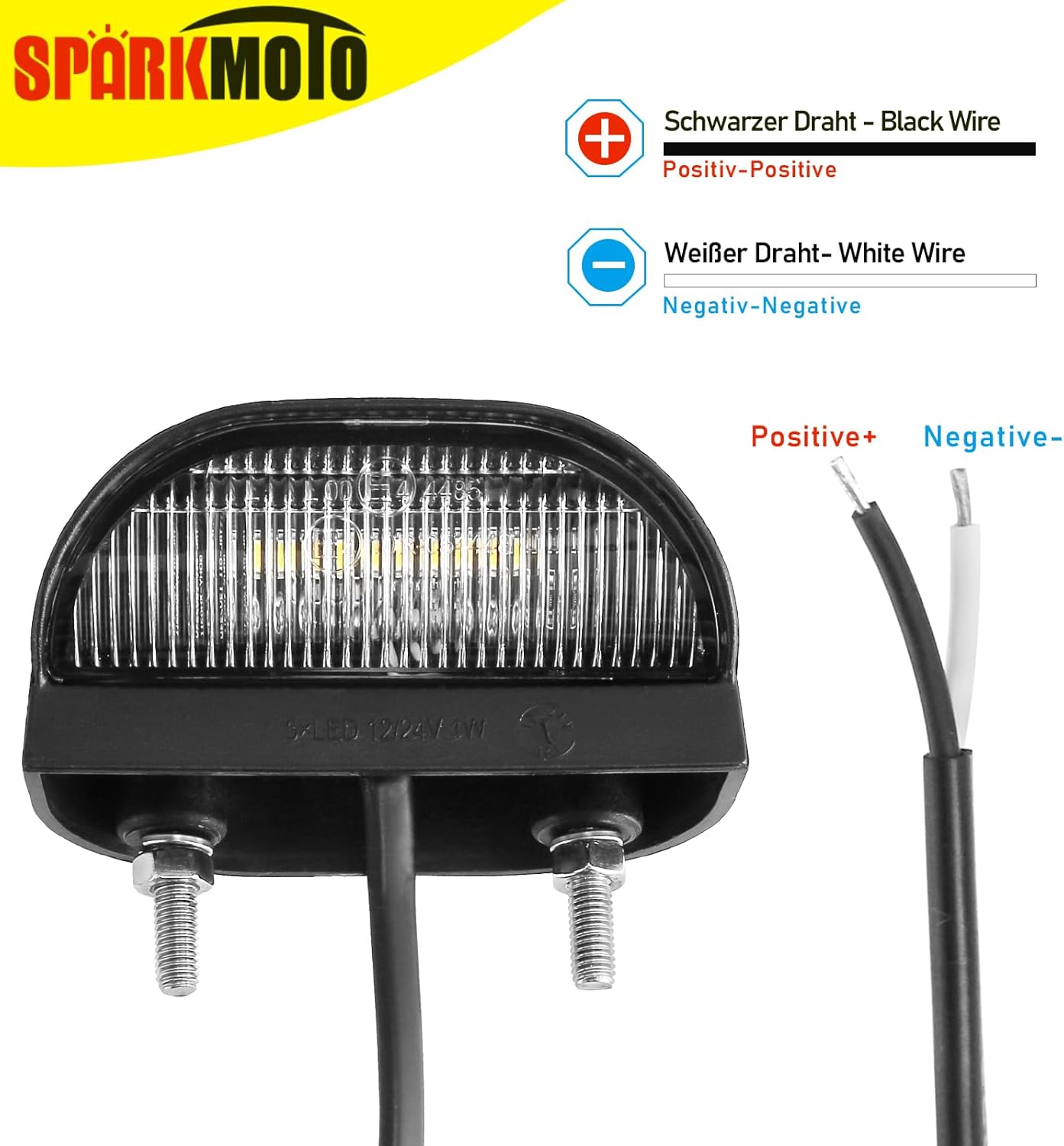 Detalle de SPARKMOTO 1 x LED Number Plate Light – 12V/24V, IP67, ECE Approved for Trailers and Caravans