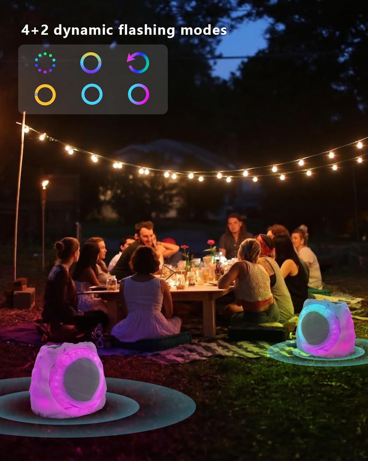 Detalle de JMJEAN Outdoor Bluetooth Speakers (2 Pack) — Solar-Powered, Waterproof Rock Speakers for Patio & Backyard
