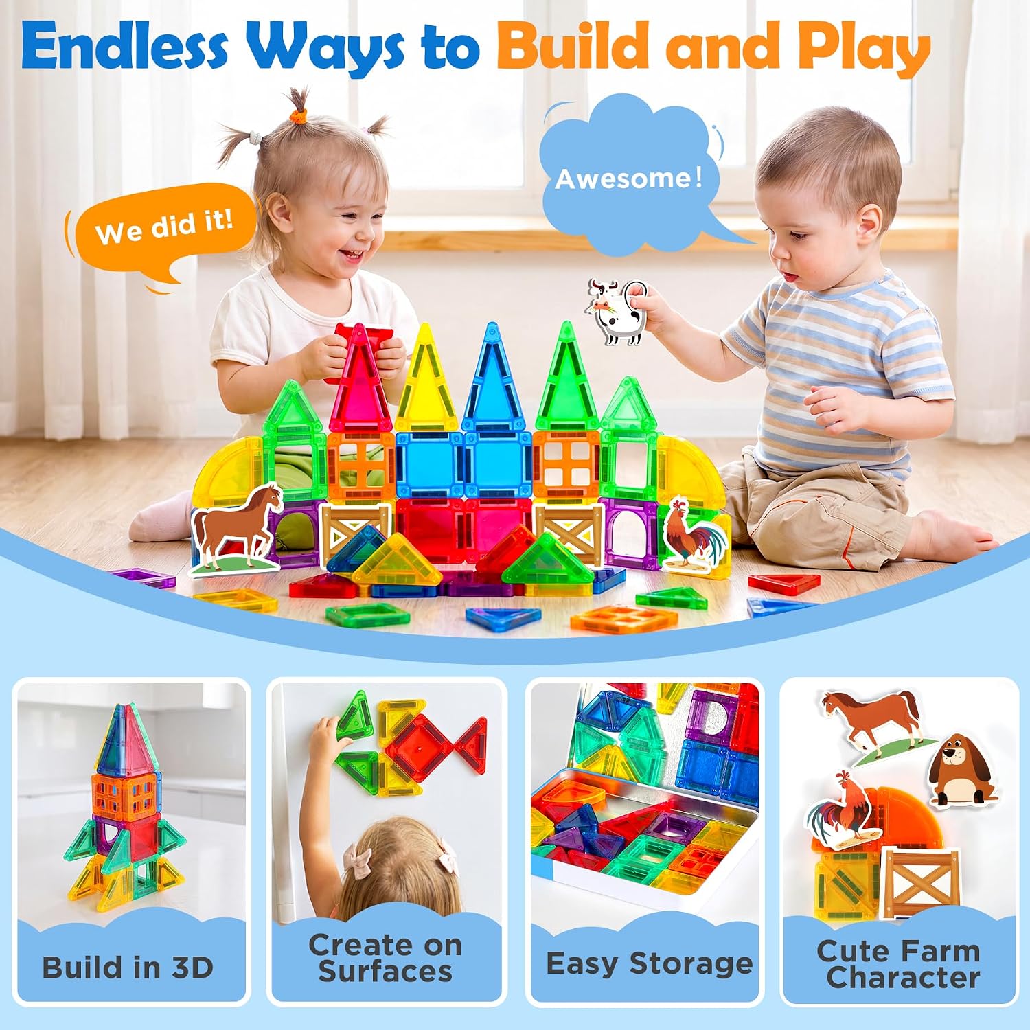 Detalle 2 de URMYWO Magnetic Building Tiles, 36-Piece Set