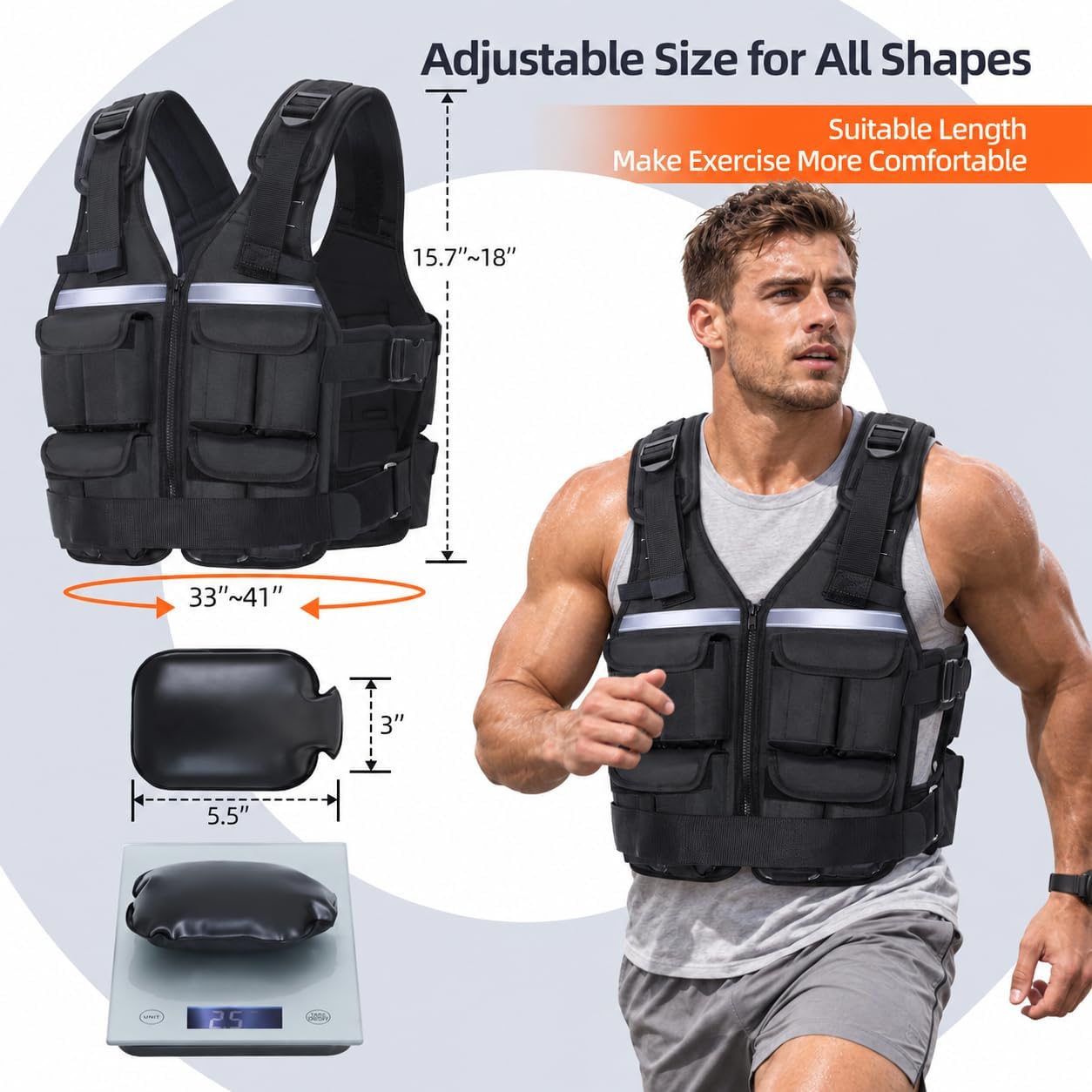 Detalle 1 de Sportneer Adjustable Weighted Vest, 2–42 lb, Removable Iron Sand Bags