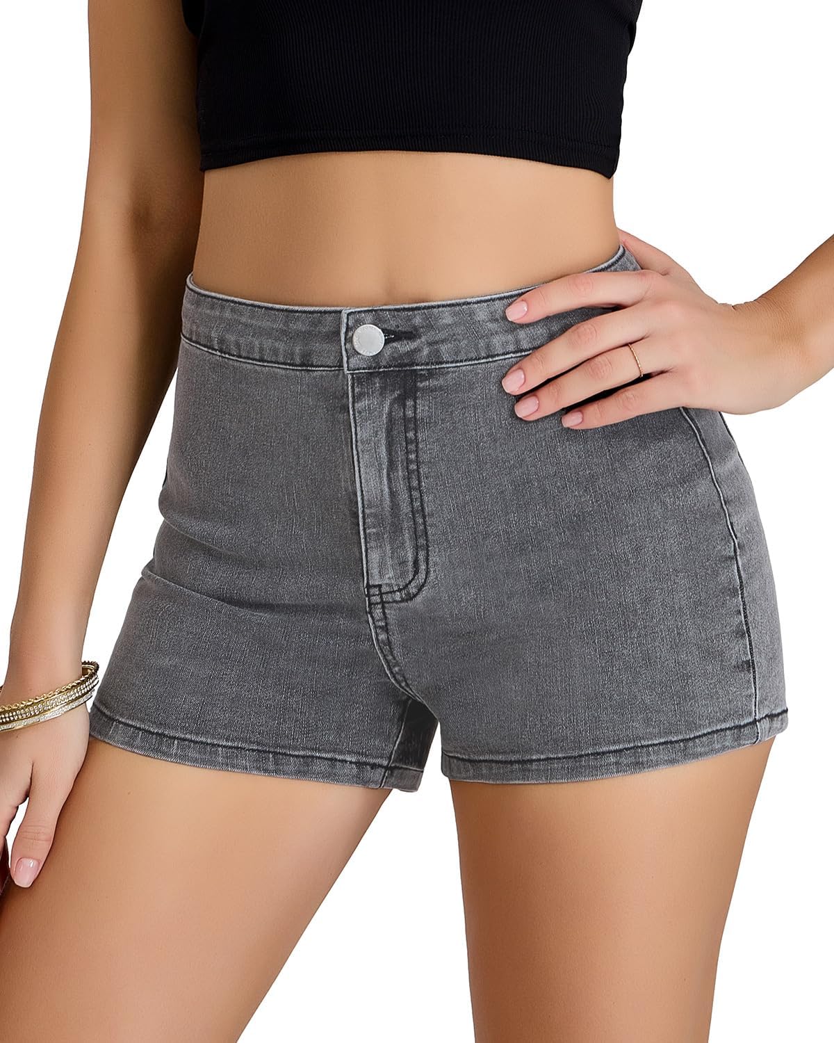 Thumbnail 6 de VIPONES Women's High Waisted Stretch Denim Shorts