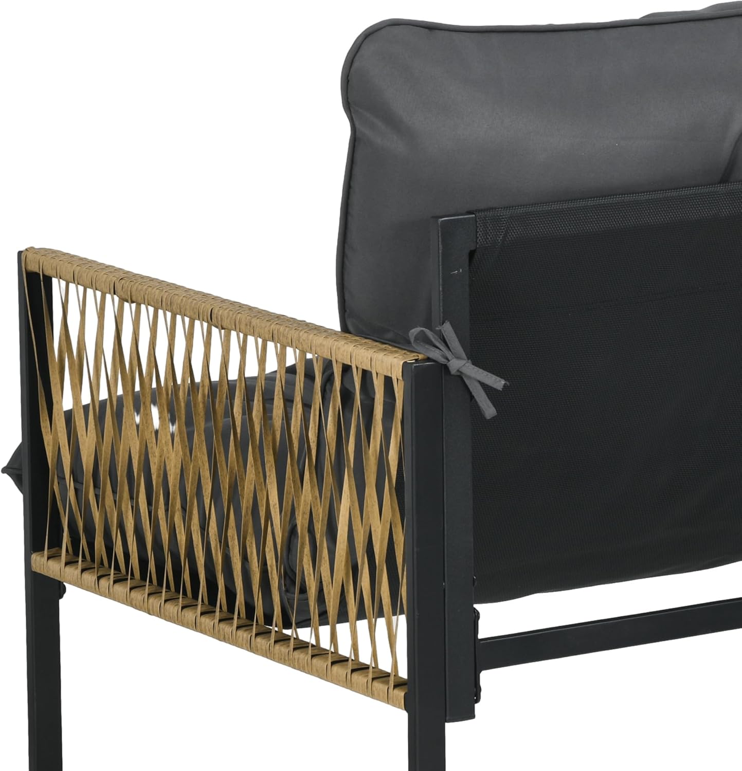 Detalle de Outsunny Salon de Jardin Extérieur 4 Pièces - Canapé 2 Places, 2 Fauteuils et Table Basse en Résine Tressée Gris