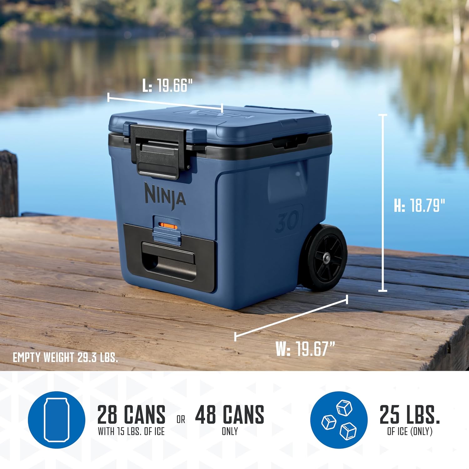 Thumbnail 6 de Ninja FrostVault 30QT Cooler with Wheels (Lakeshore Blue) – FrostVault Dry Zone, Ice Retention & All-Terrain Mobility