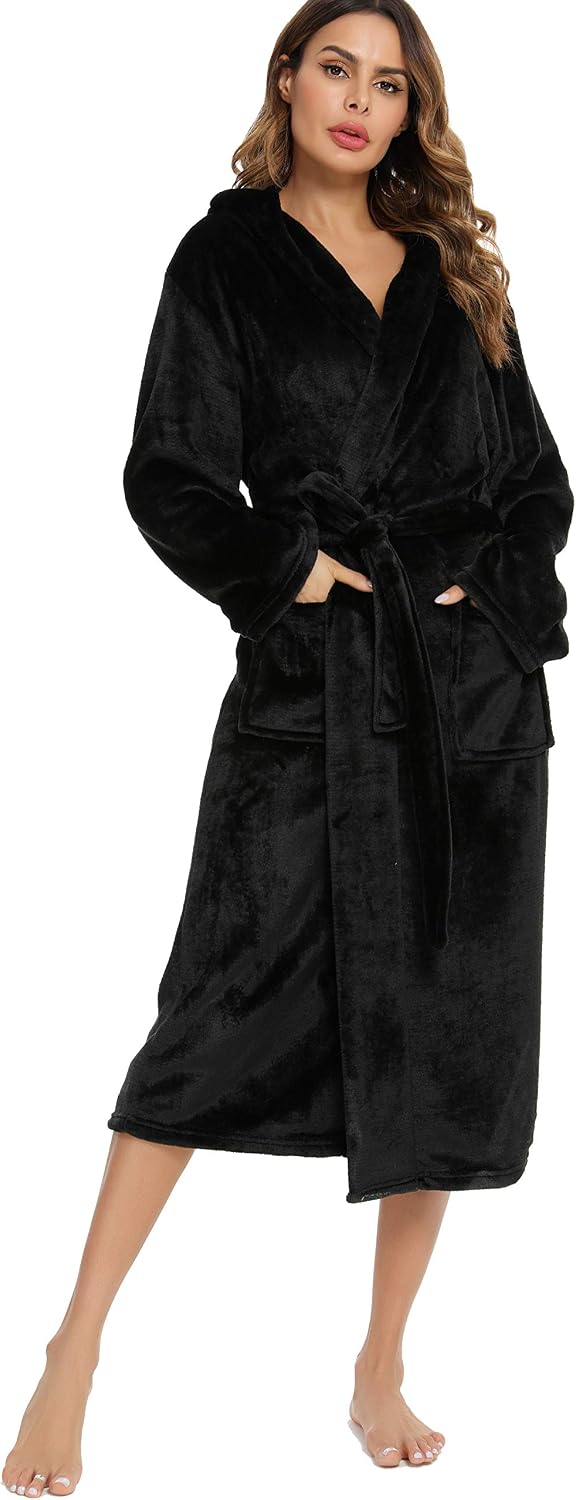 Thumbnail 1 de Vlazom Robe de chambre polaire femme à capuche en flanelle douce