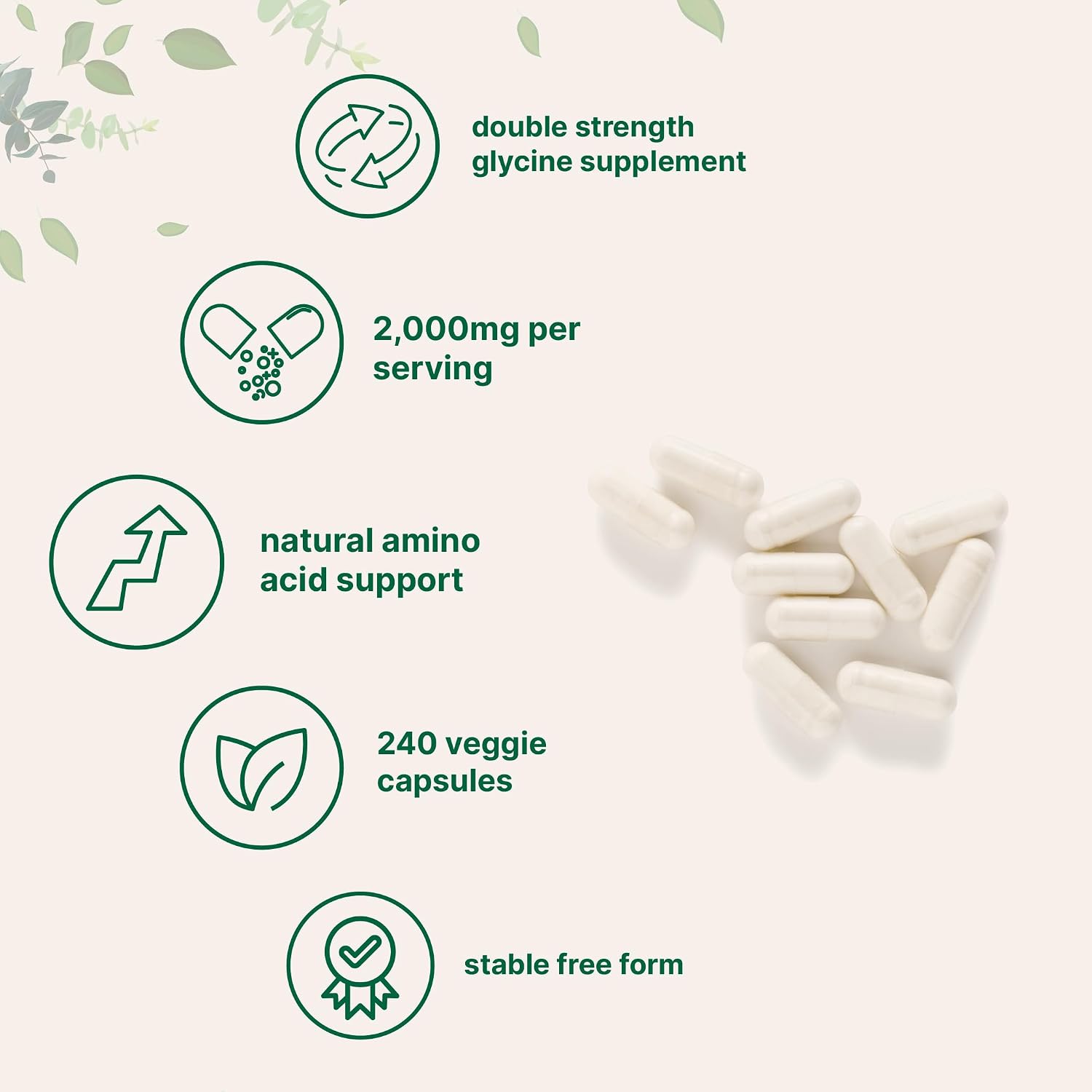 Detalle de Micro Ingredients Glycine Capsules 240 Count