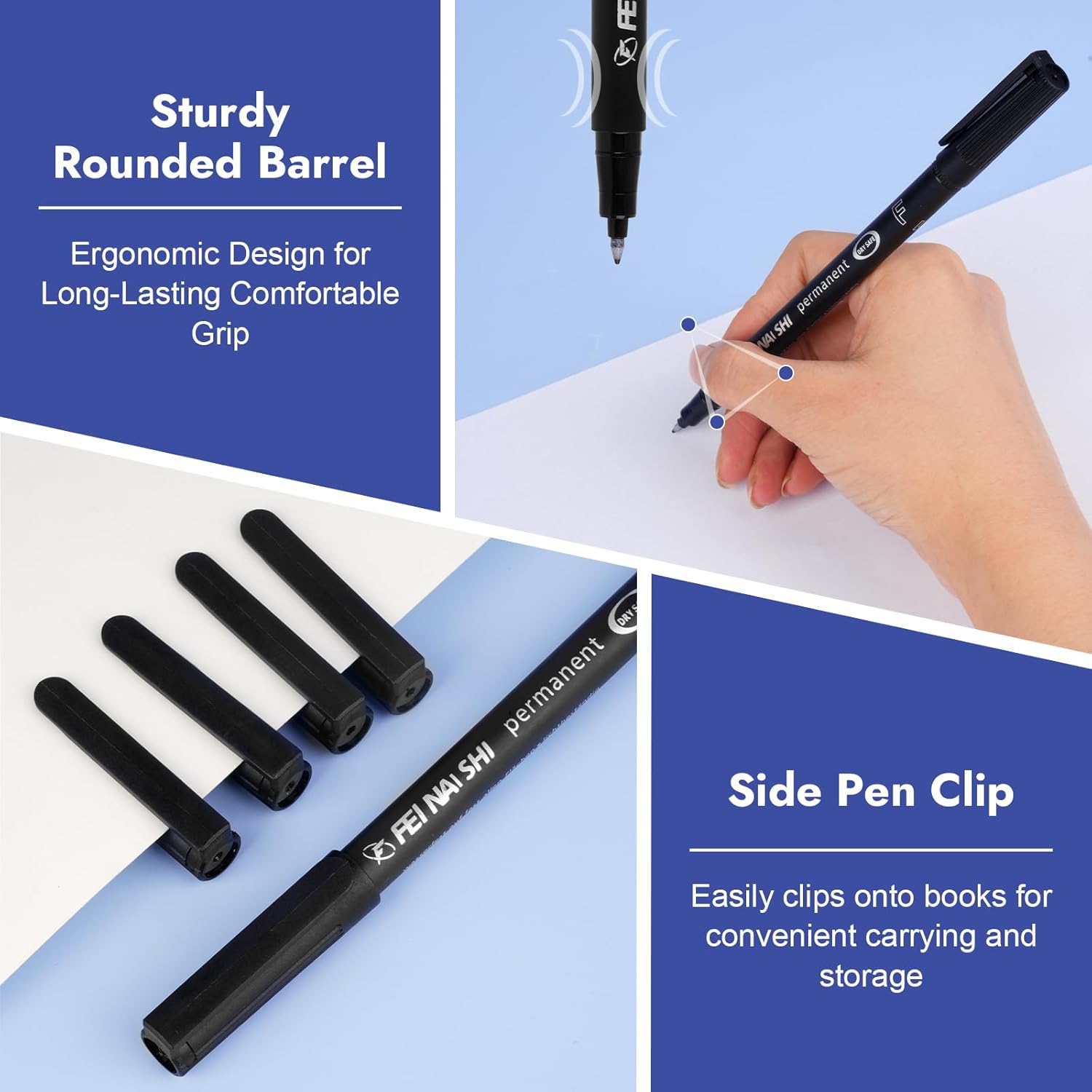 Detalle de 12 Pcs Permanent Marker Pens Black – 0.6mm Fine Tip, Waterproof & Quick-Drying Fineliner
