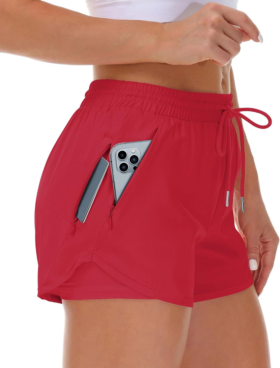Thumbnail 6 de Mancreda Women's Running Shorts with Liner 3 Zipper Pockets Elastic Workout Athletic Gym Yoga Shorts