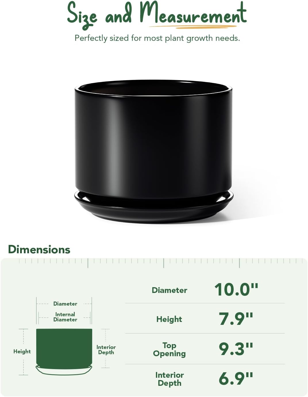 Detalle de LE TAUCI 25 cm Ceramic Plant Pot with Drainage Hole and Saucer