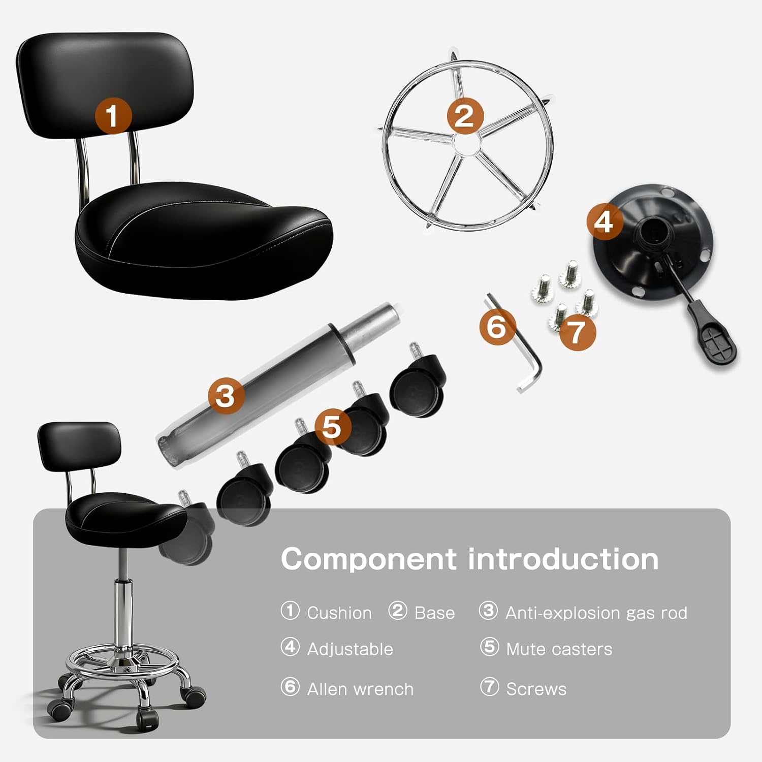 Thumbnail 4 de Timbertouch MAYCAV5 Adjustable Saddle Stool, Swivel, Black PU Leather, Backrest