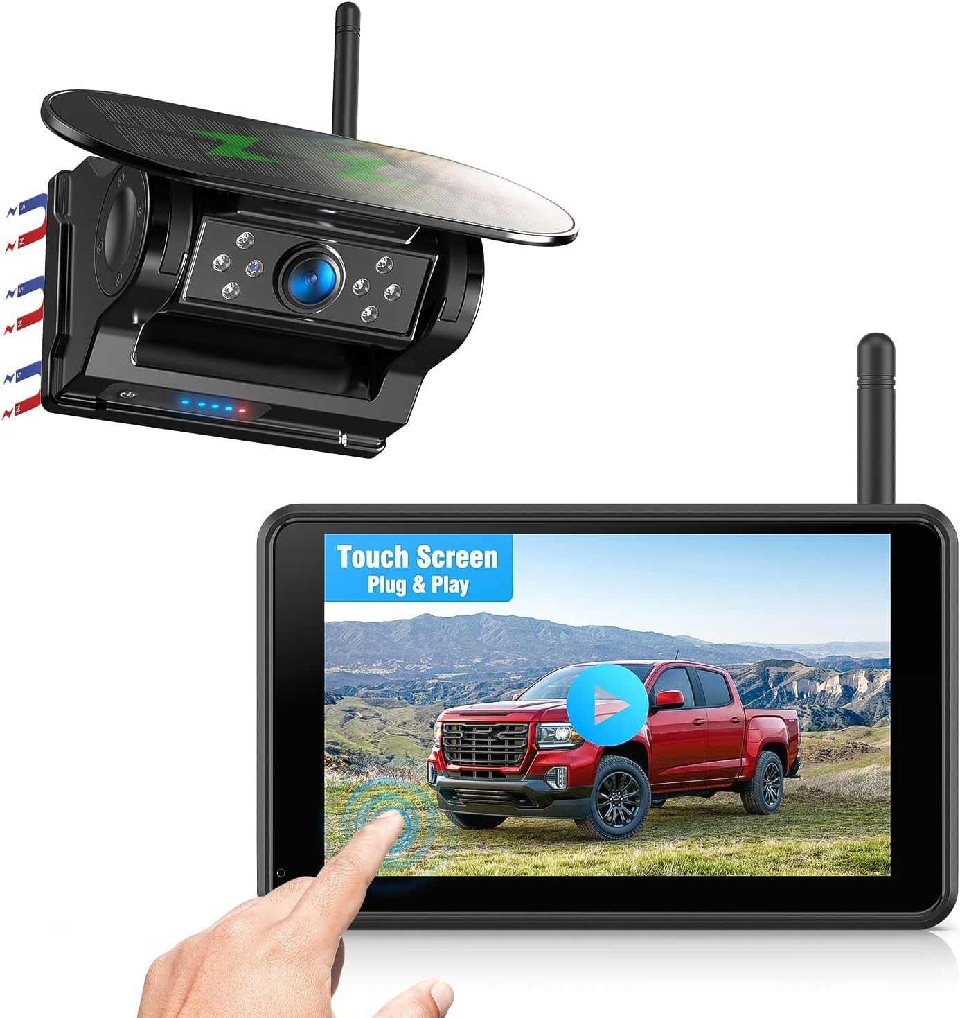Thumbnail 6 de 2 Magnetic Solar Wireless Reversing Camera Kit with 7" Touchscreen Monitor & DVR (1080P, BSD, IR, IP69K)