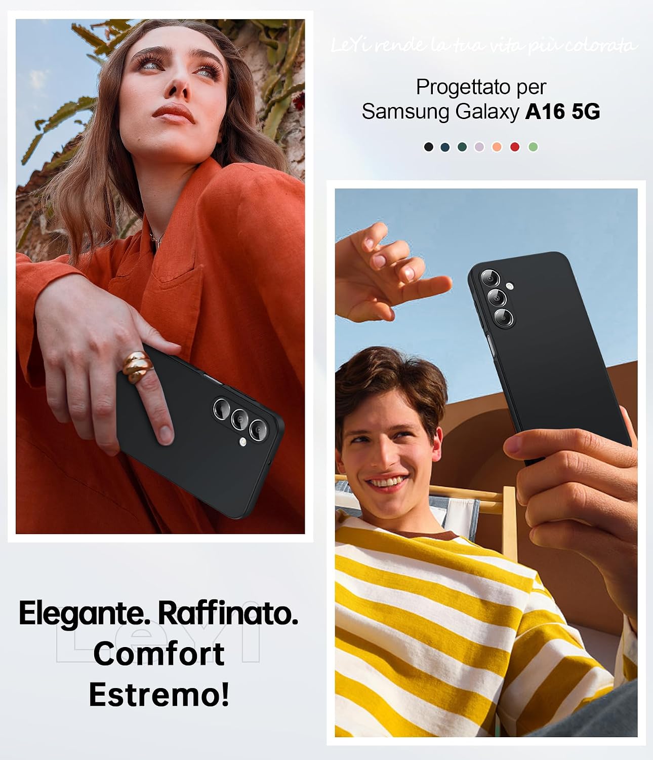 Detalle de LeYi Cover per Samsung A16 5G/4G con 2 vetri temperati e TPU ultra slim antiurto, protezione fotocamera (nero)