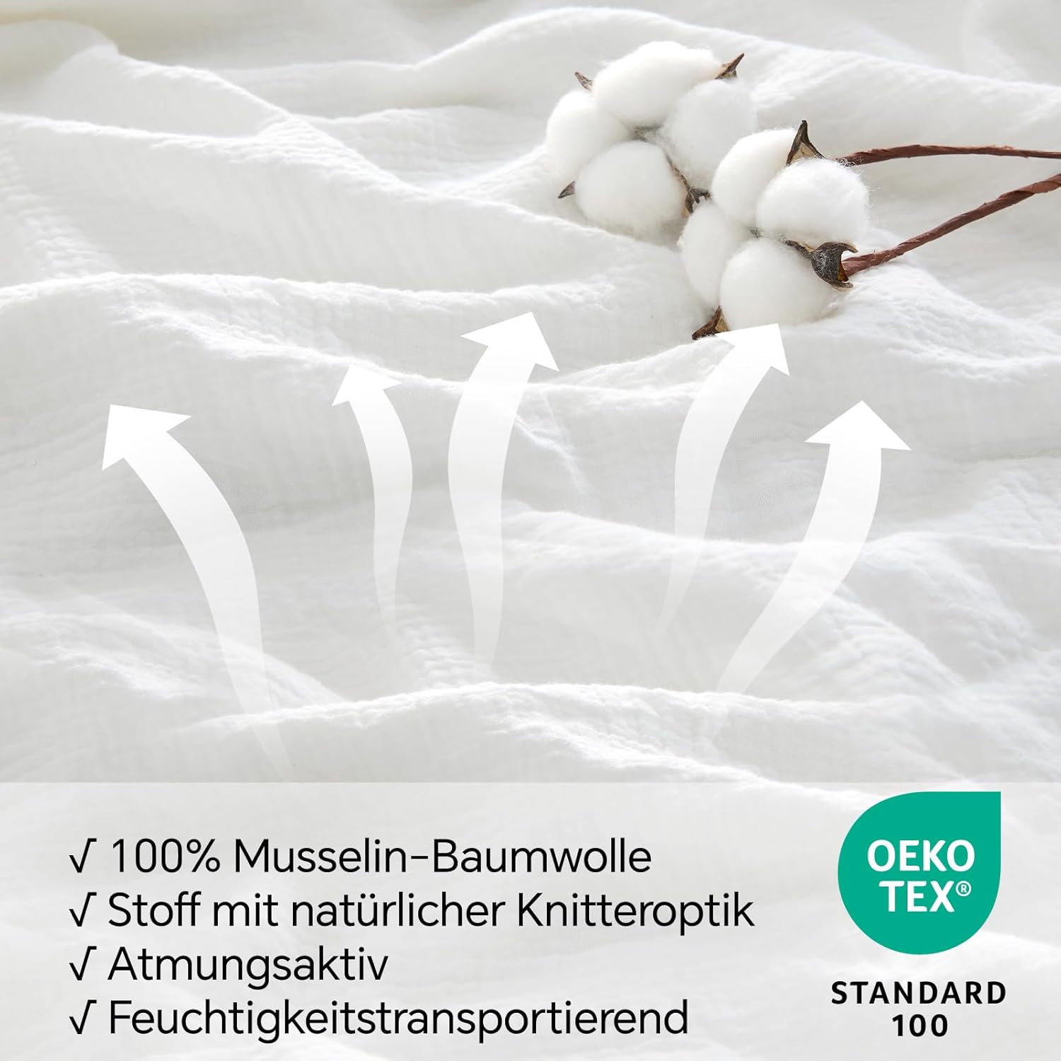 Thumbnail 2 de BEDELITE Musselin Bettwäsche 155x220 aus Baumwolle (3-teilig) mit Reißverschluss