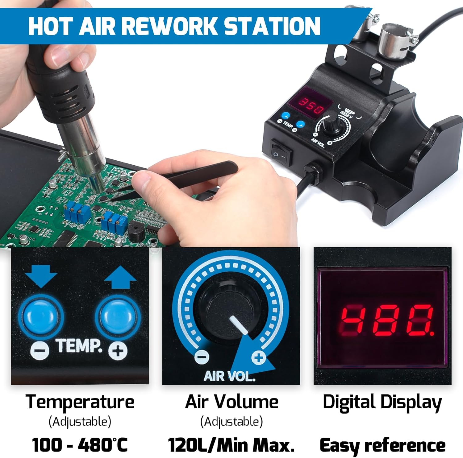 Thumbnail 4 de WEP 8858-V Kit station de soudage à air chaud compacte avec PID et 3 buses