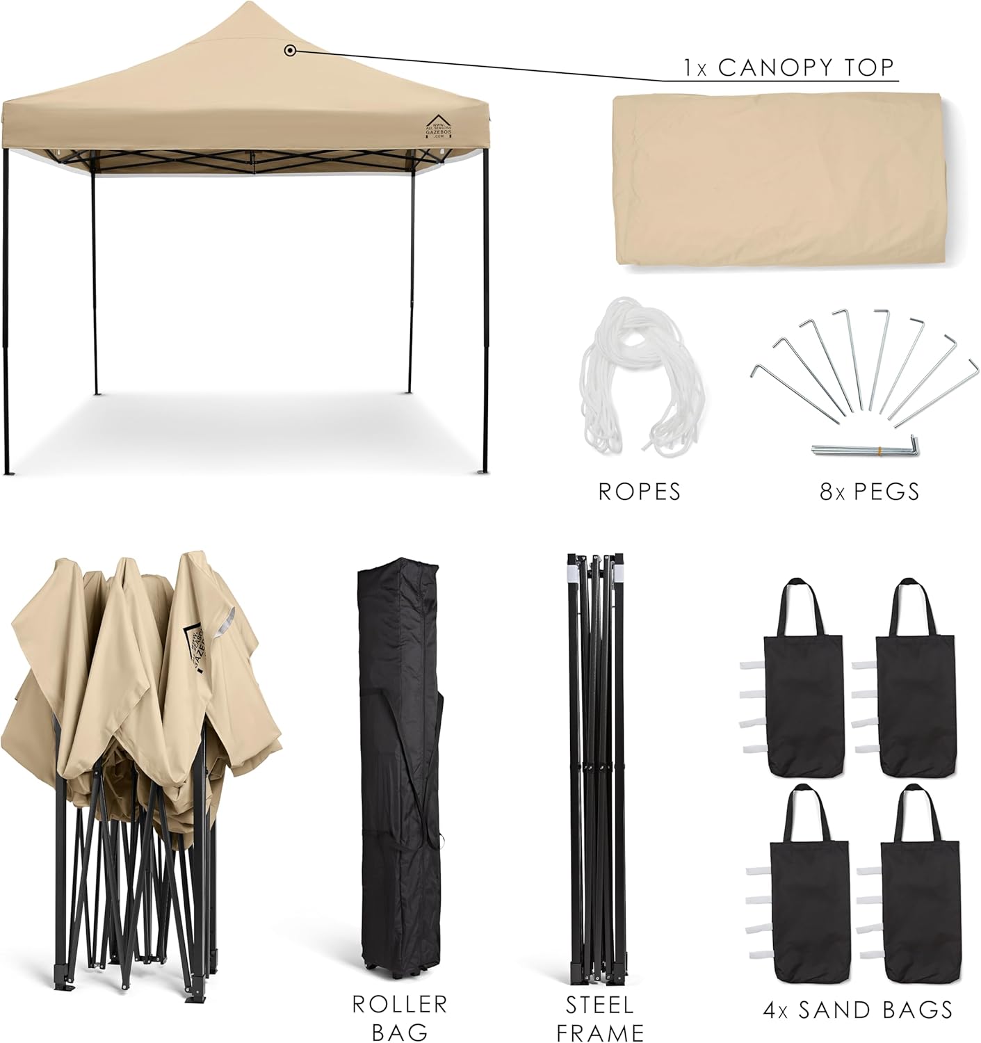 Thumbnail 1 de All Seasons Gazebos Tonnelle Pliante 3x3m — Beige, tout en matériau robuste et étanche