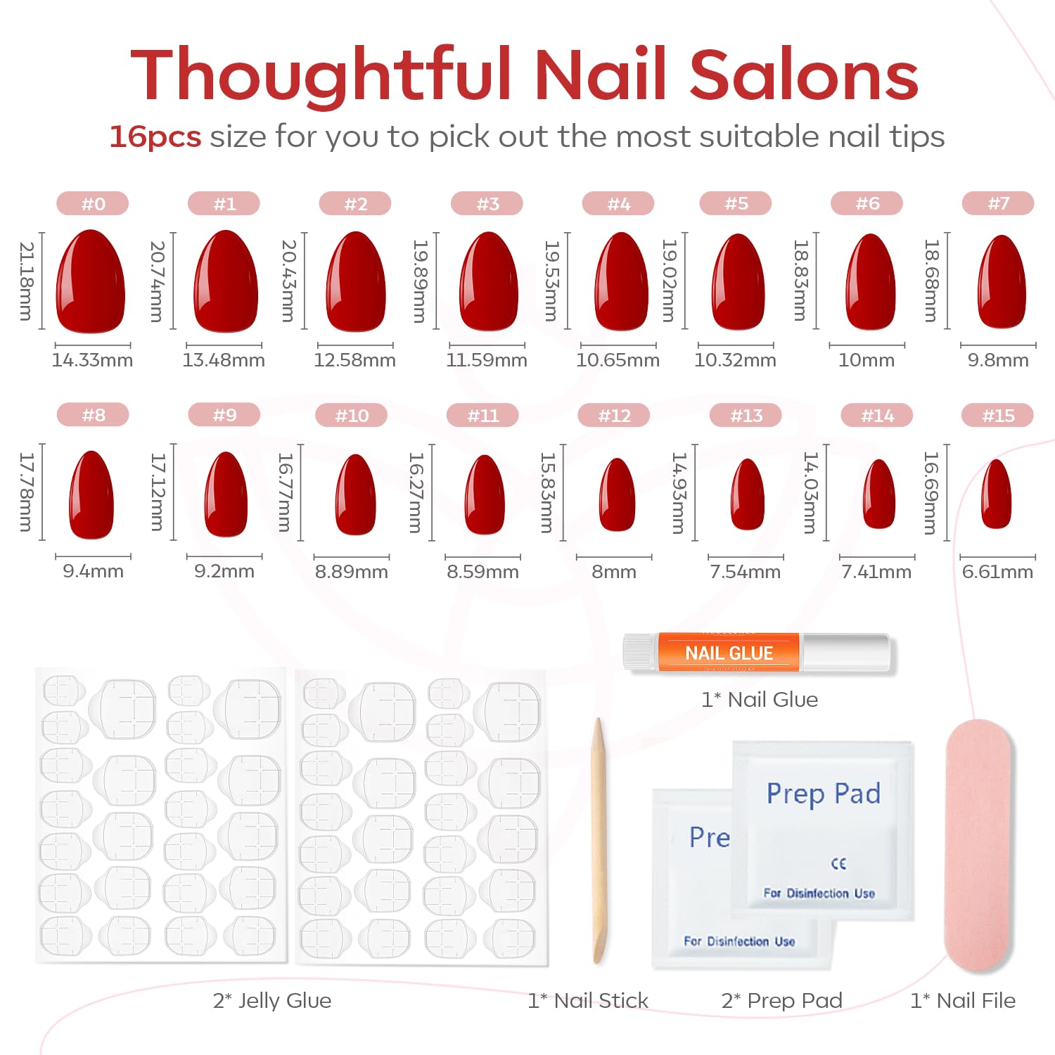 Detalle 1 de Modelones Fall Red Short Almond Press-On Nails, 32-Piece Kit with 16 Sizes