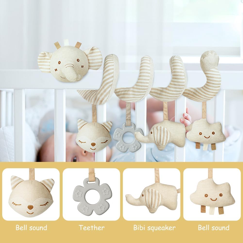 Thumbnail 4 de Vicloon Spiral Pram Toys Elephant – plush sensory rattle hanging toy for newborns (0–6 months)