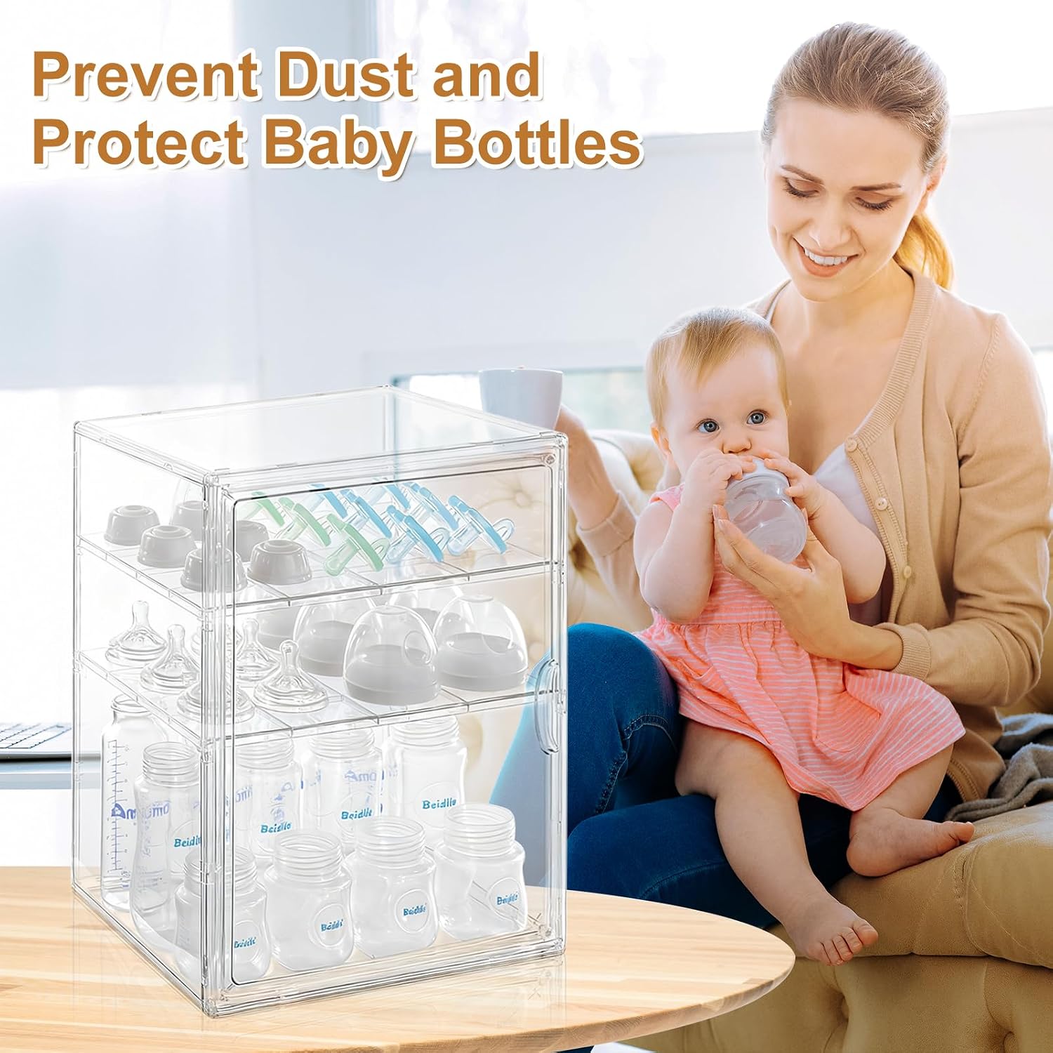 Detalle de ERTIUANIO YENPSNX-0106 3-Tier Baby Bottle Organizer, Clear Plastic, Magnetic Door
