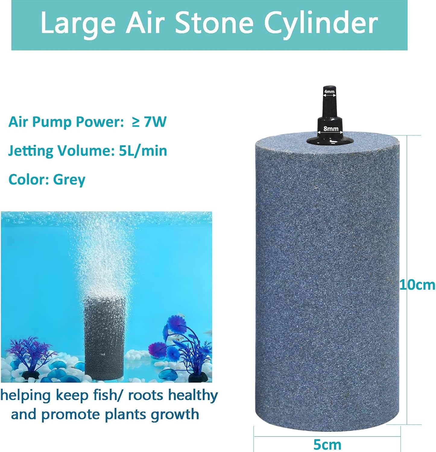 Detalle de YUDOTE Aquarium Air Stones 10cm – Large Aerator Bubble Diffuser (Grey, Pack of 2)
