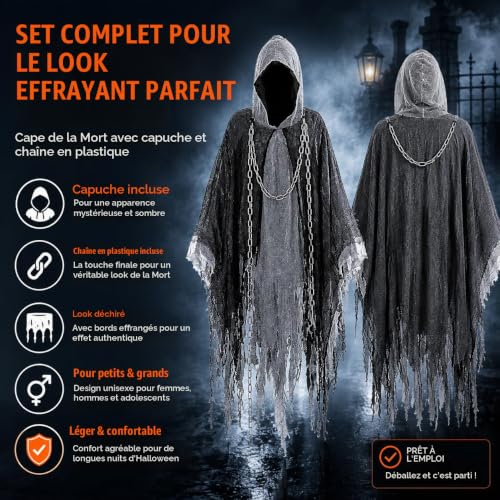 Thumbnail 5 de TK Gruppe Timo Klingler Sensemann, costume adulte avec cape noire et chaîne