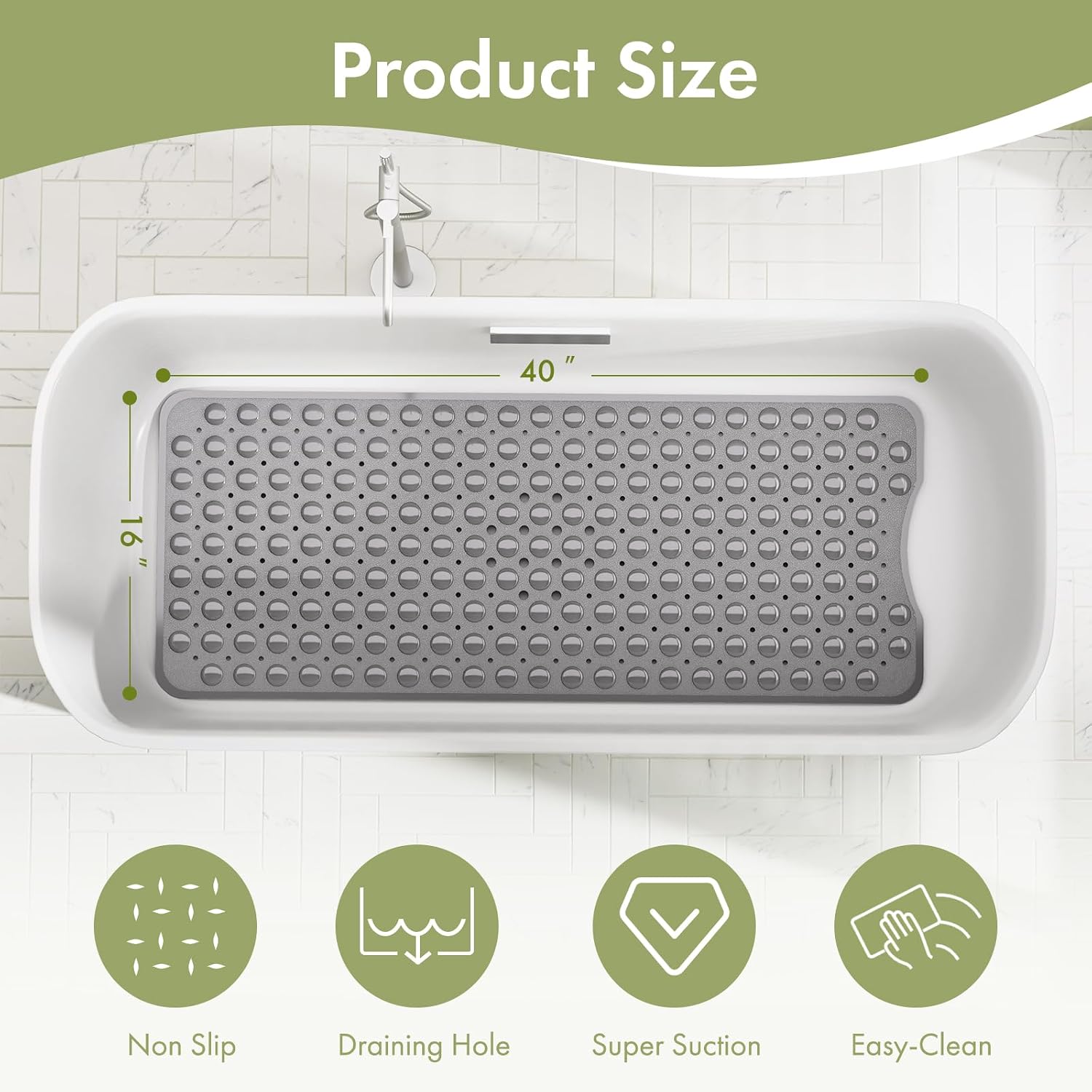 Detalle de AmazerBath shower mat 40 x 16 inches
