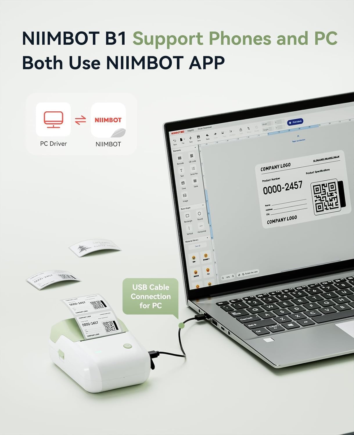 Detalle de NIIMBOT Etikettendrucker B1 – Bluetooth, großformatig, 20–50 mm Etiketten, inklusive 3 Rollen