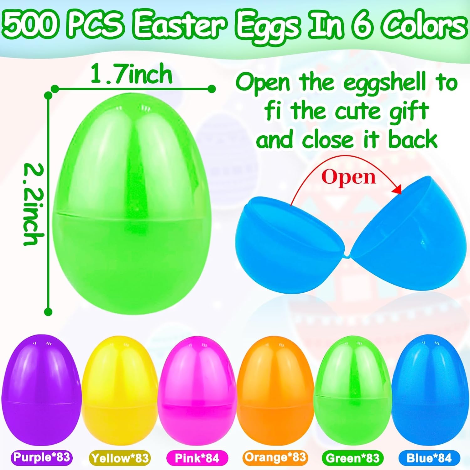 Detalle 2 de TURNMEON 500 Count Plastic Easter Eggs Bulk 6 Colors
