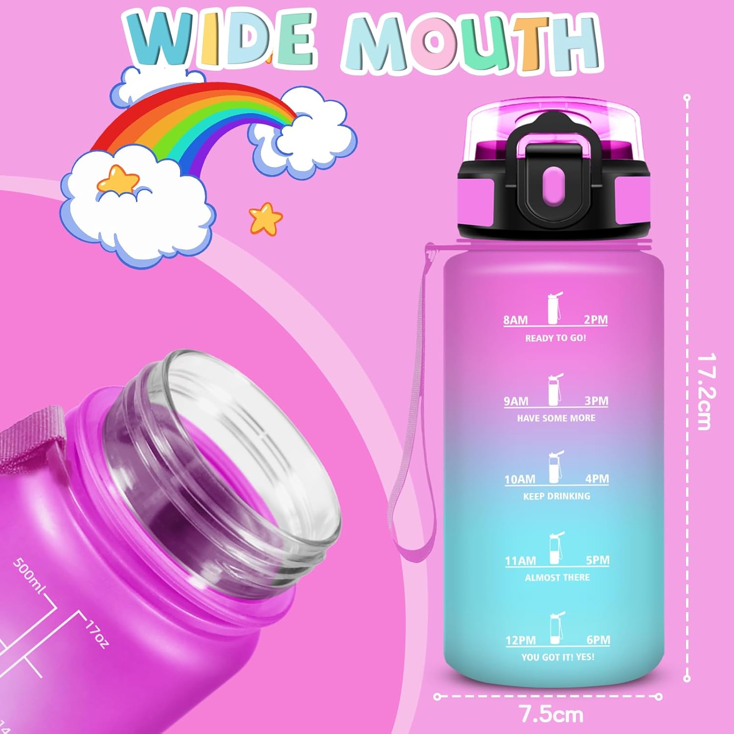 Detalle 2 de Botella infantil 500ml, a prueba de fugas con pajita 🧃