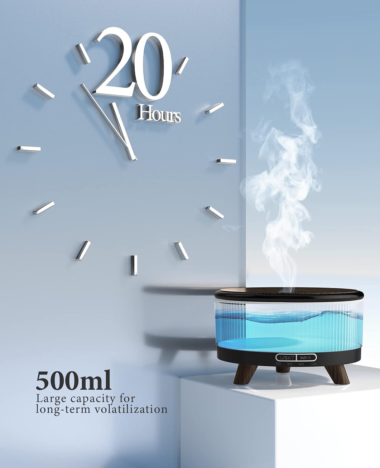 Thumbnail 2 de Essential Oil Diffuser for Home — 500ml Marble Finish, 7-Color LED, 480 ft² Coverage