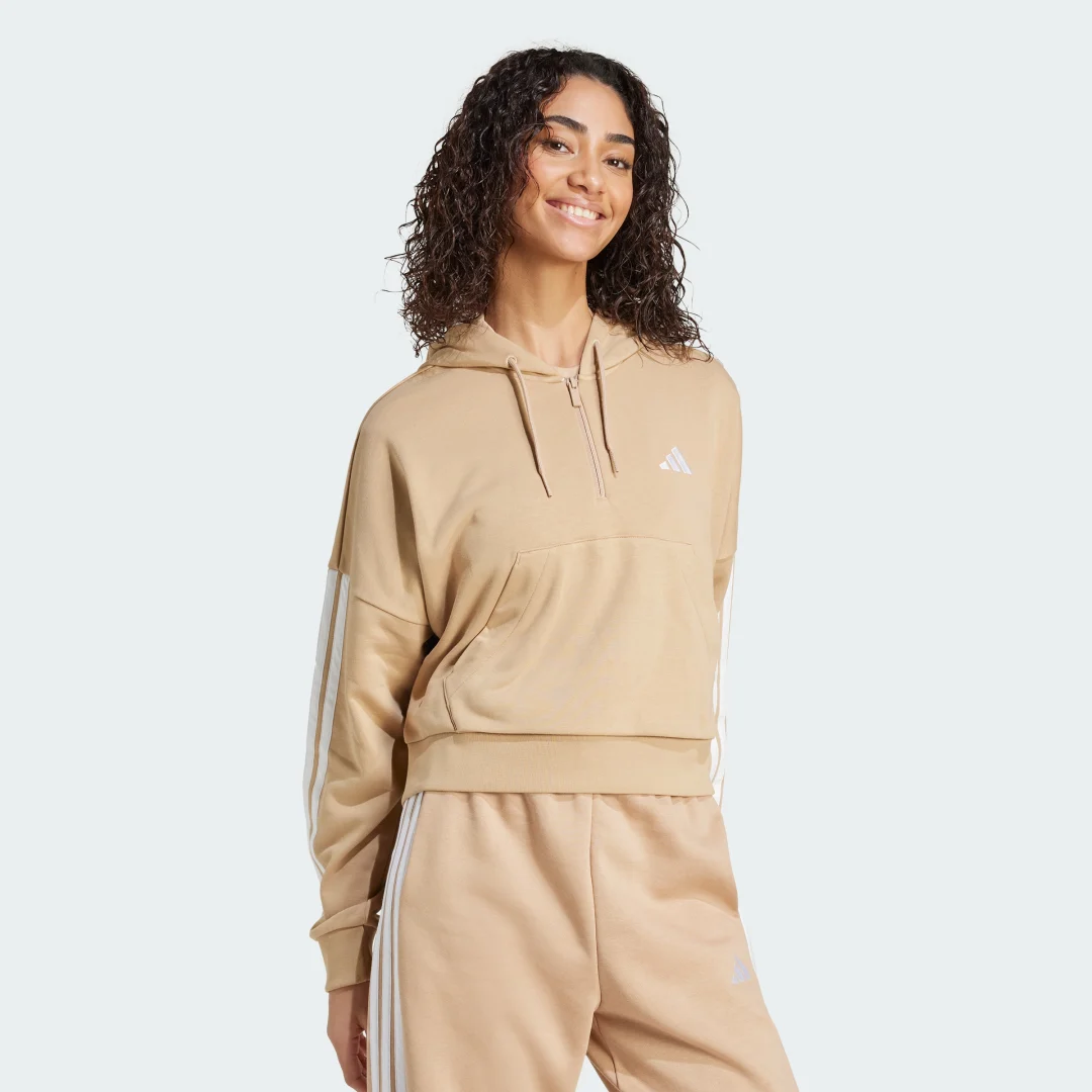 Thumbnail 2 de adidas Sudadera con capucha Essentials French Terry Quarter-Zip 3 bandas (marrón)