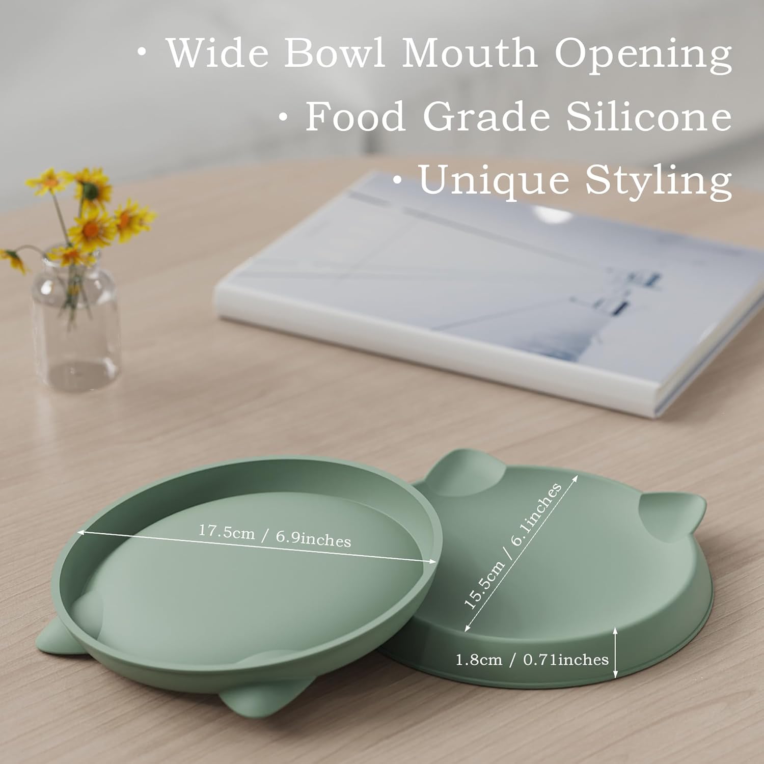 Thumbnail 2 de Gamelle en silicone pour chat (1 pièce) 15 x 15 cm, vert clair — protection des poils de barbe