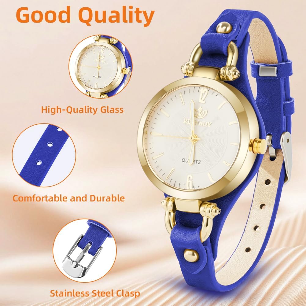 Detalle de OFFCUP Orologio da donna analogico al quarzo con cinturino in pelle e movimento a tre lancette