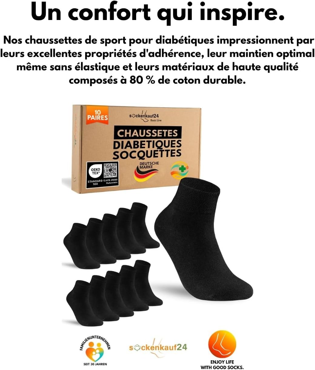Detalle de 10 paires de chaussettes diabétiques socquettes basses coton sans couture (homme & femme)