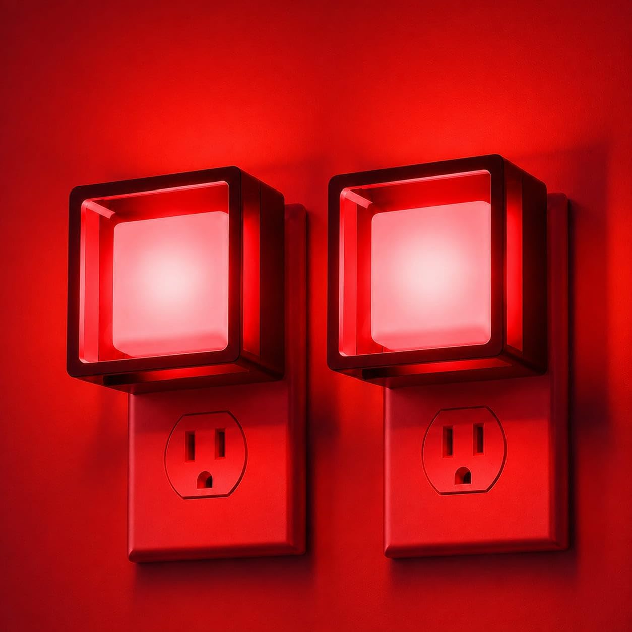 Detalle de L LOHAS LED GD033 Red Plug-In Night Lights, Dimmable, Dusk-to-Dawn Sensor, 2-Pack