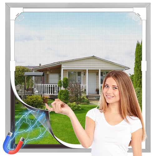 Detalle de OWYR Mosquiteras para Ventanas Magnética 130×150 cm – Malla de Fibra de Vidrio, Cierre Magnético y Ajustable