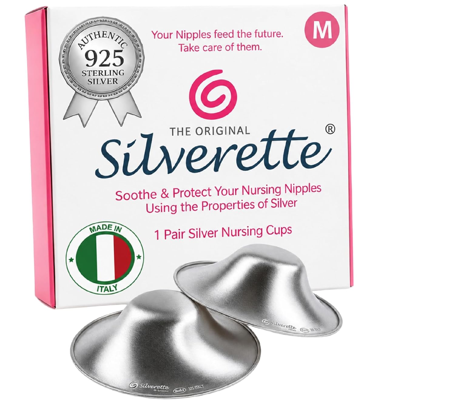 Detalle de Silverette Medium Nursing Cups, 100% Sterling Silver, Made in Italy