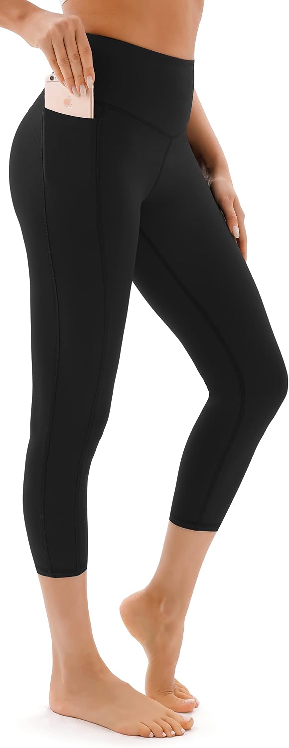 Detalle de JOYSPELS Women's Gym Leggings with Pockets – High Waisted, Tummy Control (Full Length & Capri)