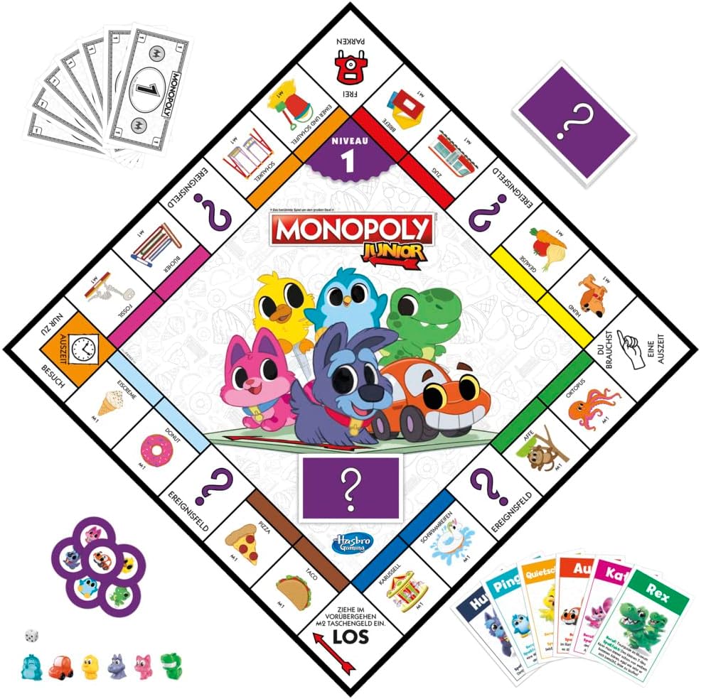Detalle de Monopoly Junior (Monopoly) – das klassische Brettspiel für Kinder ab 4 Jahren, mit 2-seitigem Spielplan