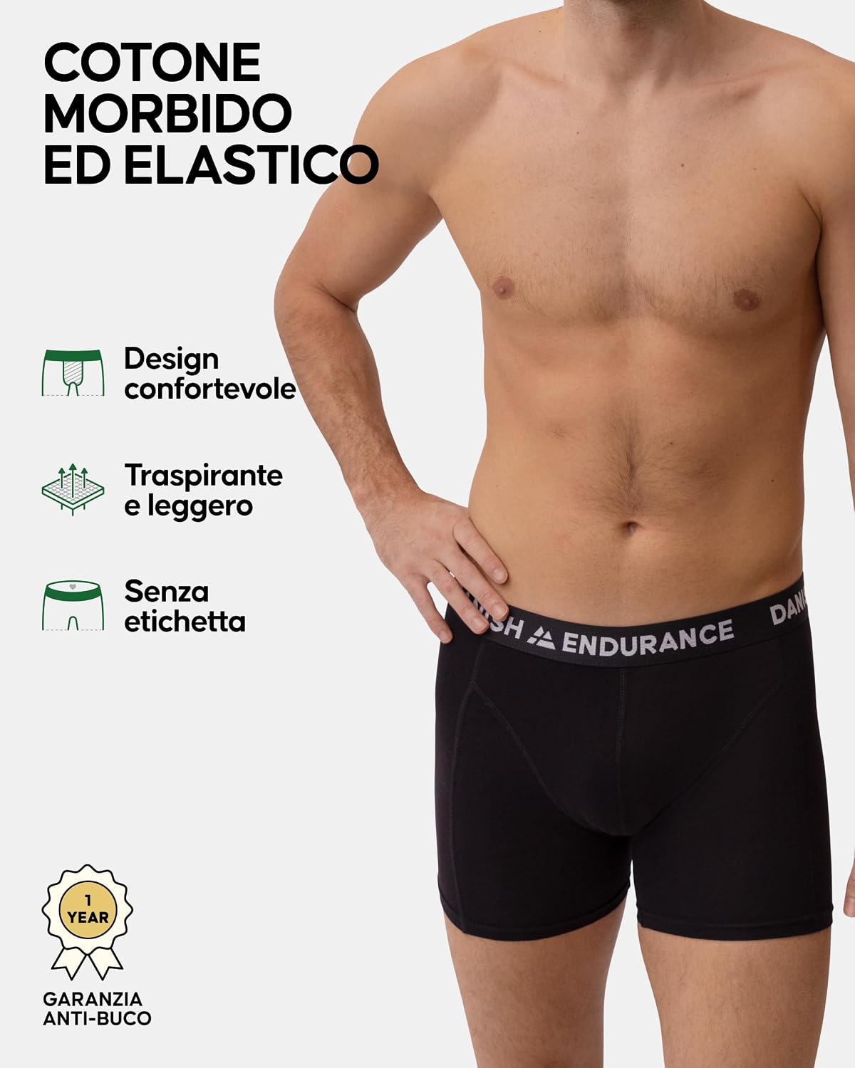 Detalle 2 de DANISH ENDURANCE Boxer da uomo, cotone morbido e traspirante | 6 o 10 pezzi