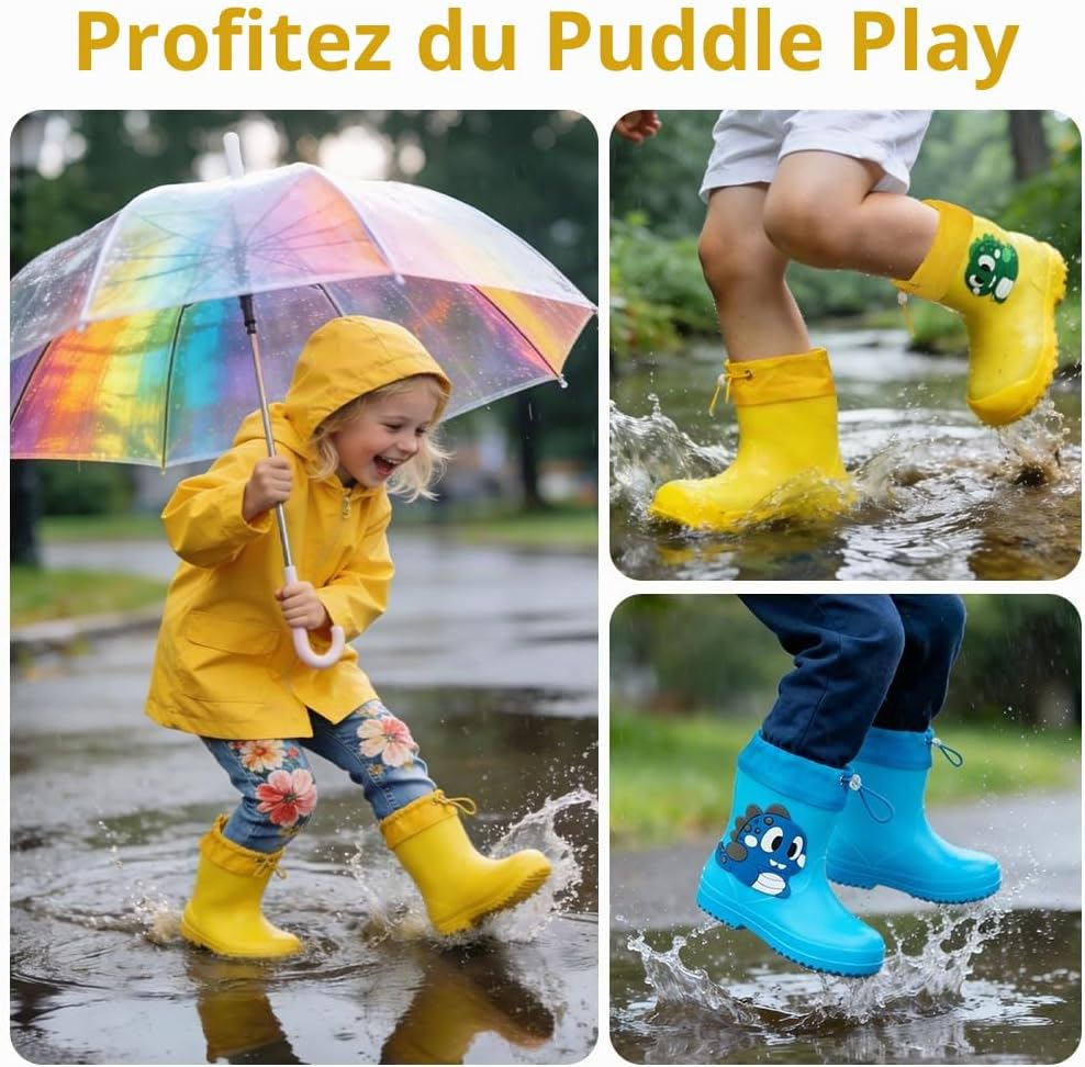 Detalle 2 de Aomig regenlaarzen voor kinderen met trekkoord en antislipzool