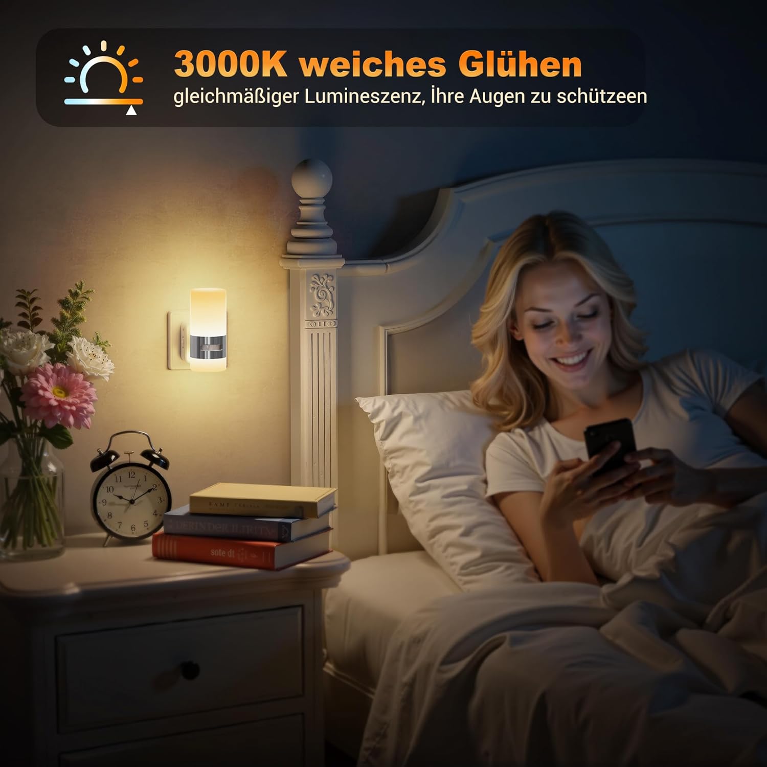 Thumbnail 6 de JandCase Nachtlicht Steckdose Bewegungsmelder – 0–100 lm, 3 Modi, warmweiß 3000K